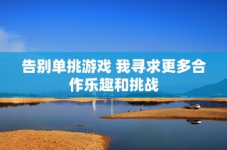 告别单挑游戏 我寻求更多合作乐趣和挑战