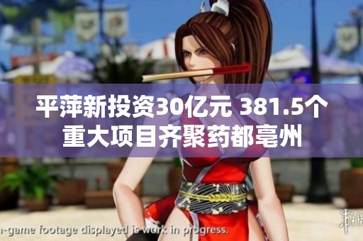平萍新投资30亿元 381.5个重大项目齐聚药都亳州